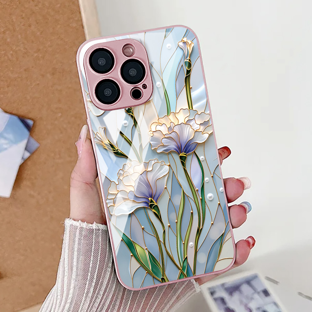 Tempered Glass Screen - Funda de teléfono con flor de
