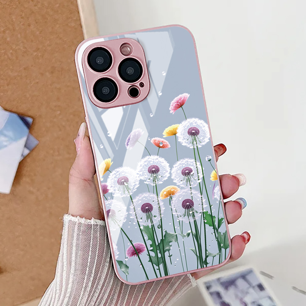 Funda de teléfono con flor de  - Tempered Glass Screen reseña y precio