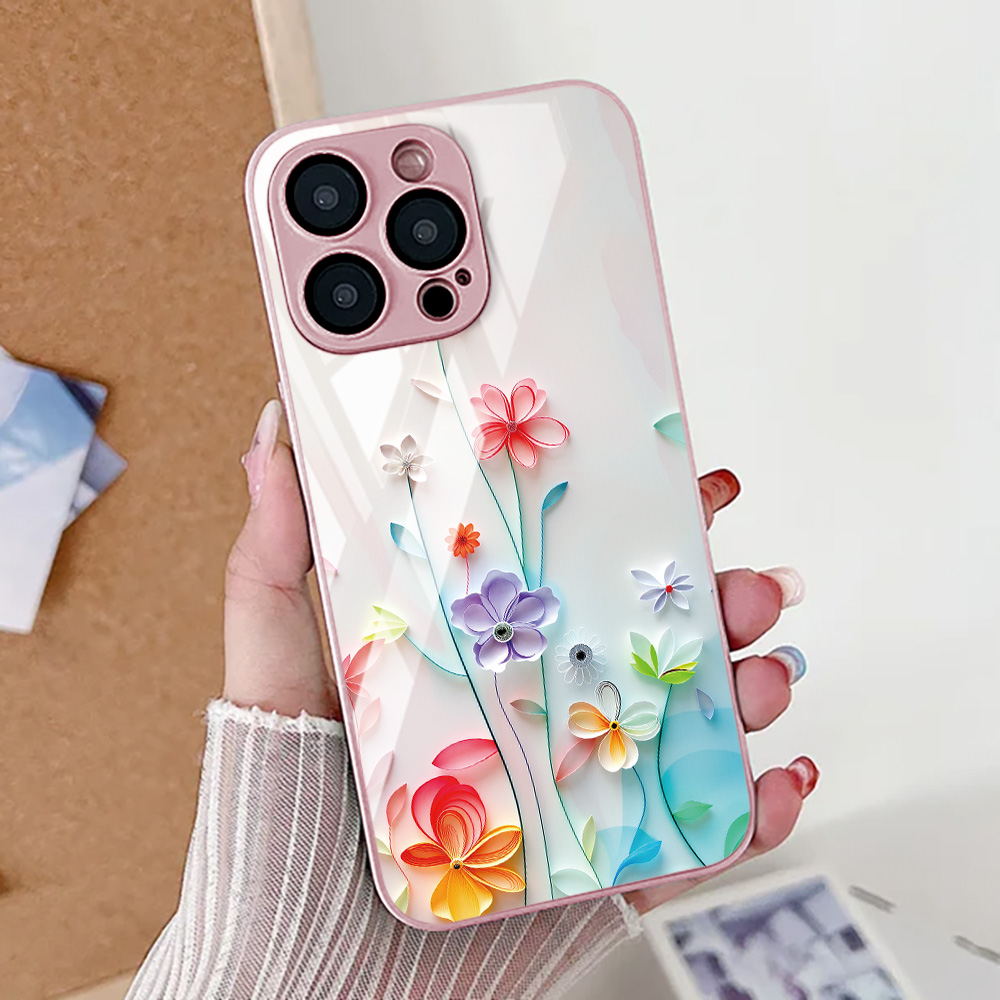 Funda de teléfono con flor de  - Tempered Glass Screen reseña y precio